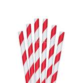 25 Pailles Papier pour Cake Pops Rayées Blanc & Rouge