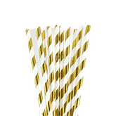 25 Pailles Papier pour Cake Pops Rayées Blanc & Or