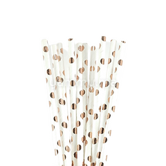 25 Pailles Papier pour Cake Pops Blanc avec Cercles Cuivre