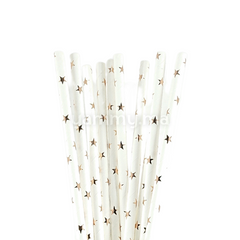 25 Pailles Papier pour Cake Pops Blanc avec Étoiles Cuivres