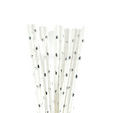 25 Pailles Papier pour Cake Pops Blanc avec Étoiles Argents