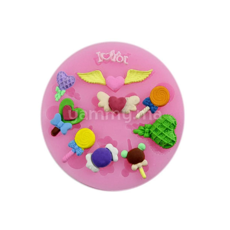 Moule Silicone pour pate a sucre coeur sucette I Love You