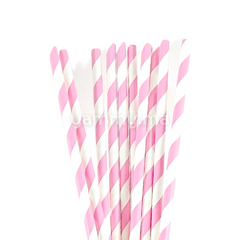 25 Pailles Papier pour Cake Pops Rayées Rose & Blanc