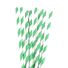 25 Pailles Papier pour Cake Pops Rayées Blanc & Vert