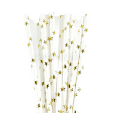 25 Pailles Papier pour Cake Pops Clanc avec Étoiles Or