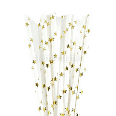 25 Pailles Papier pour Cake Pops Clanc avec Étoiles Or