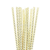 25 Pailles Papier pour Cake Pops Rayées OR & Blanc