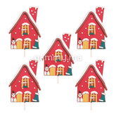 Chalet Rouge 6.8 cm pour Décor de Bûche de Noël (x5)