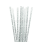 25 Pailles Papier pour Cake Pops Argent avec Cercles blanc