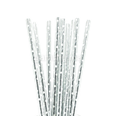25 Pailles Papier pour Cake Pops Argent avec Cercles blanc