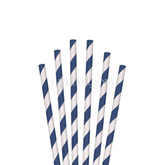 25 Pailles Papier pour Cake Pops Rayées Blanc & Bleu Cobalt