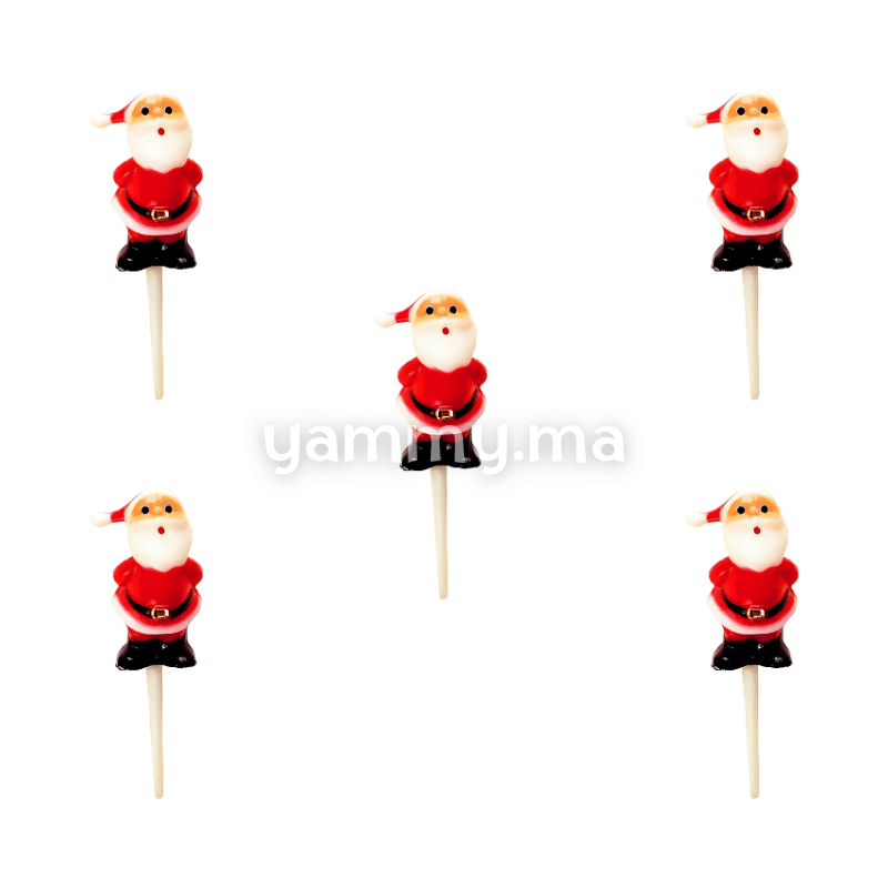 Décor Gâteau Père Noel sur Tige 5 PCs