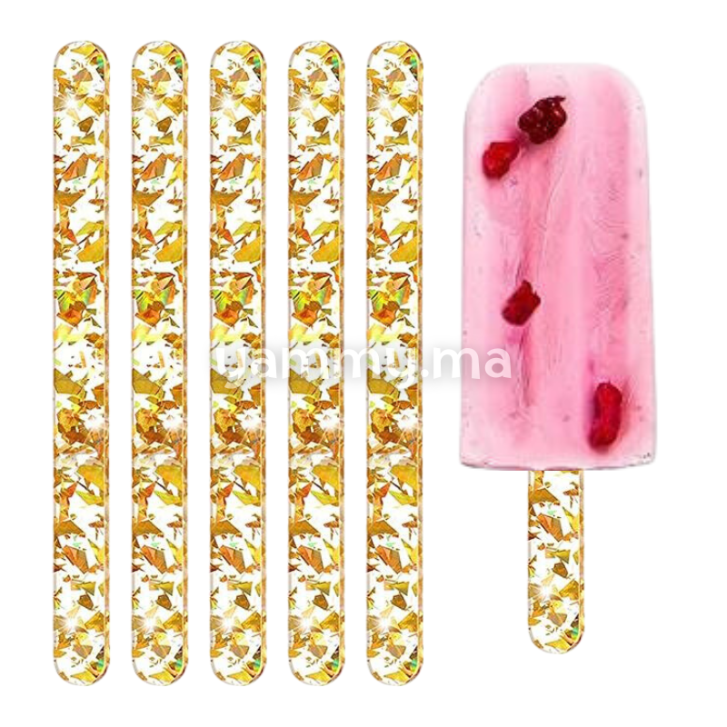 10 bâtonnets de glace en acrylique à paillettes réutilisables Or 11.5 CM