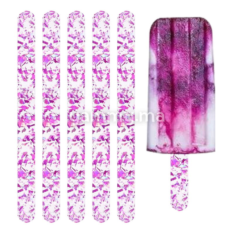 10 bâtonnets de glace en acrylique à paillettes réutilisables Rose 11.5 CM
