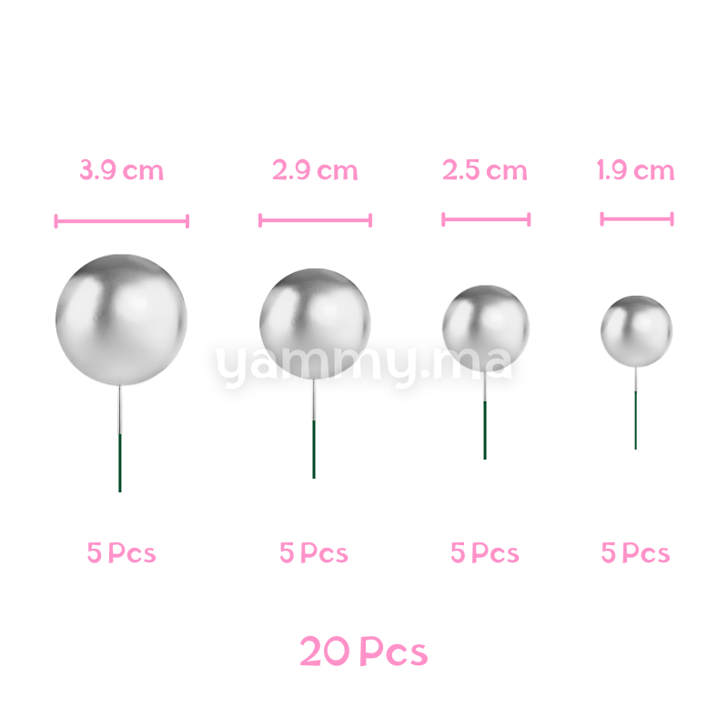 SET. 20 Décorations de Gâteau en Forme de Boules Argent