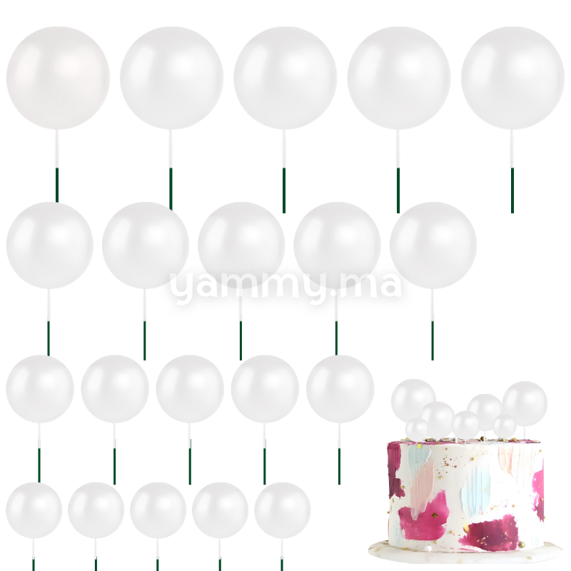 SET. 20 Décorations de Gâteau en Forme de Boules Blanc