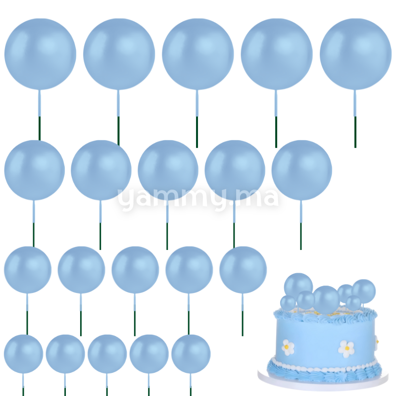 SET. 20 Décorations de Gâteau en Forme de Boules Bleu