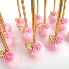 25 Pailles Papier pour Cake Pops Blanc avec Cercles Or