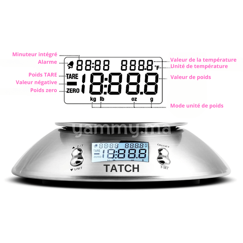 Balance de Cuisine Electronique avec Bol en Inox 5Kg - Tatch Balance de Cuisine Electronique avec Bol en Inox 5Kg - Tatch