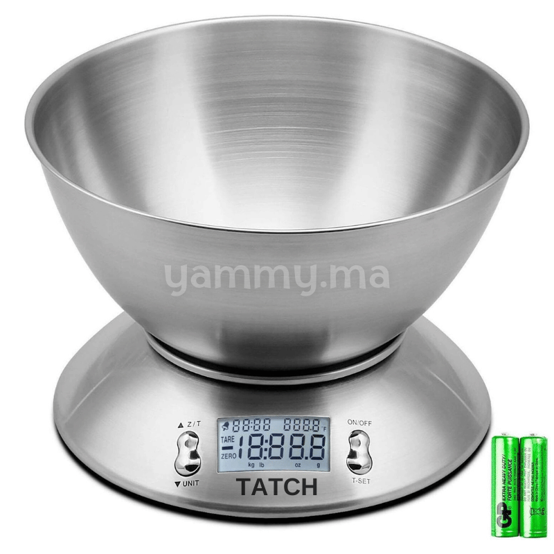 Balance de Cuisine Electronique avec Bol en Inox 5Kg - Tatch Balance de Cuisine Electronique avec Bol en Inox 5Kg - Tatch