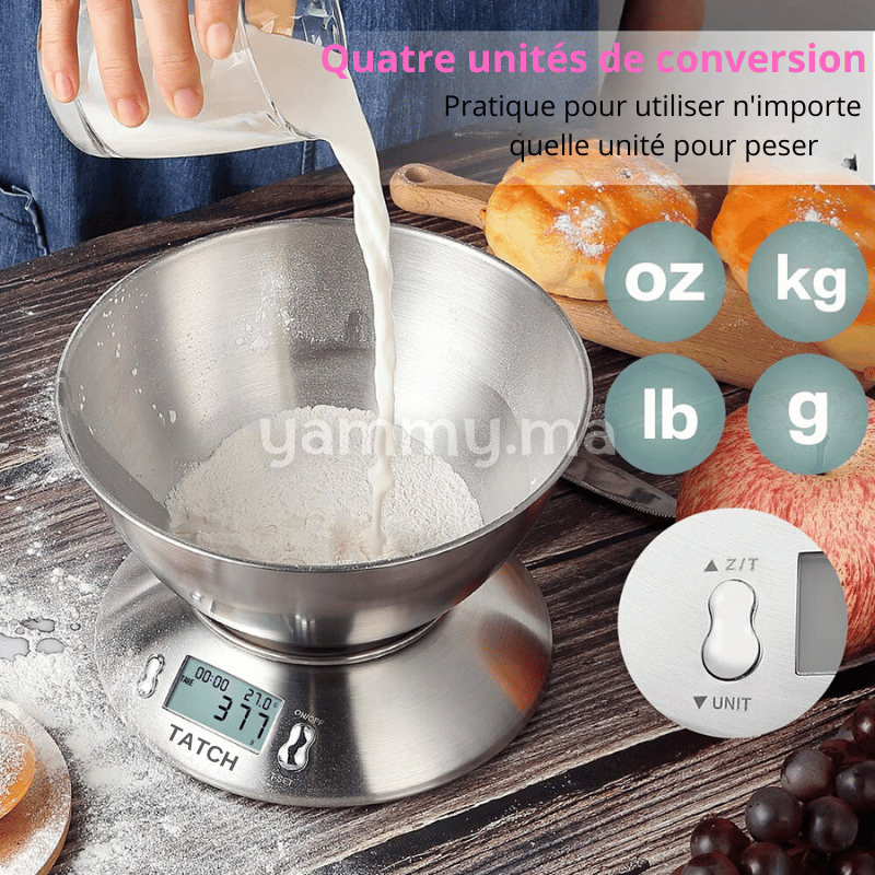 Balance de Cuisine Electronique avec Bol en Inox 5Kg - Tatch Balance de Cuisine Electronique avec Bol en Inox 5Kg - Tatch