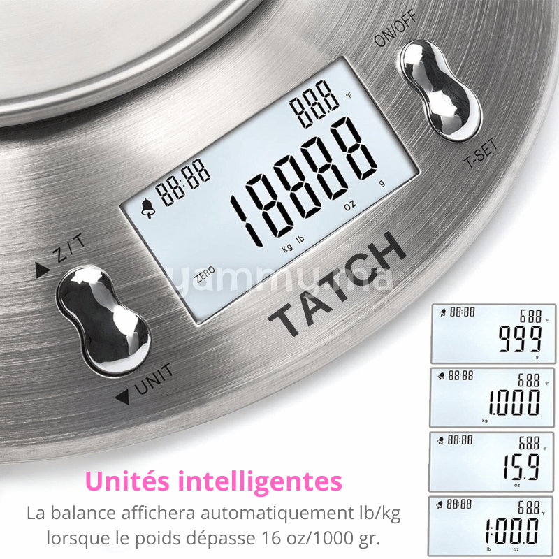 Balance de Cuisine Electronique avec Bol en Inox 5Kg - Tatch Balance de Cuisine Electronique avec Bol en Inox 5Kg - Tatch