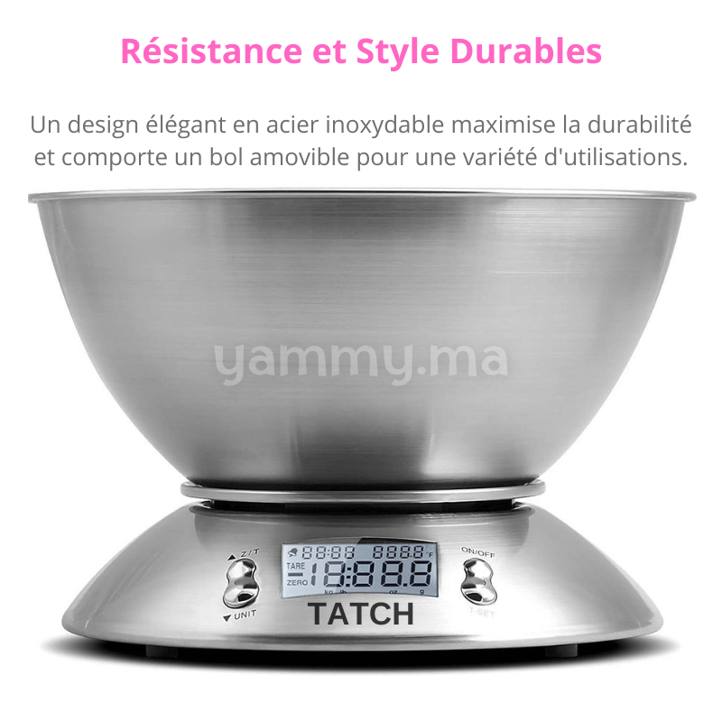 Balance de Cuisine Electronique avec Bol en Inox 5Kg - Tatch Balance de Cuisine Electronique avec Bol en Inox 5Kg - Tatch