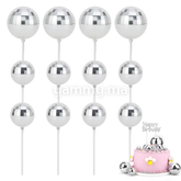 SET. 12 Décorations de Gâteau en Forme de Boules Disco Argent