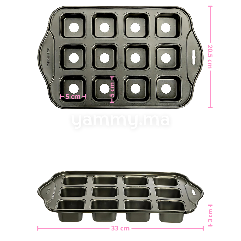 Moule à 12 Muffins Carrés avec Fond Amovible – Antiadhésif Moule à 12 Muffins Carrés avec Fond Amovible – Antiadhésif