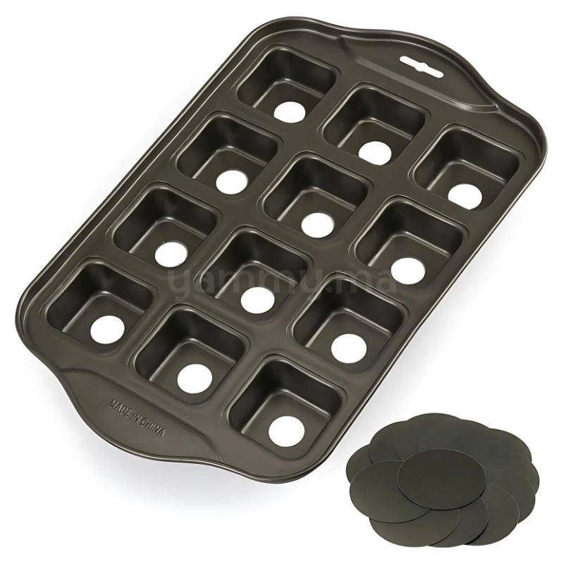 Moule à 12 Muffins Carrés avec Fond Amovible – Antiadhésif