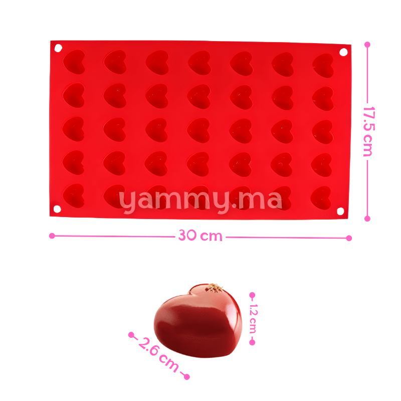 Moule Silicone 35 Mini Coeurs Bombé 3D Moule Silicone 35 Mini Coeurs Bombé 3D