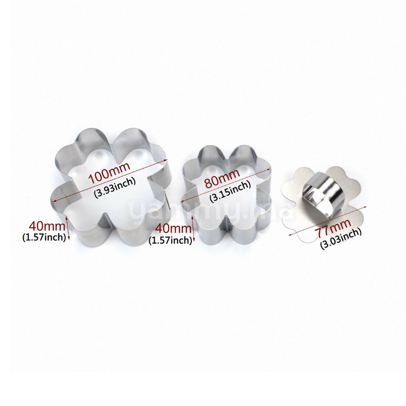 SET. 3 Moule en Inox a Mousse Individuel Fleur SET. 3 Moule en Inox a Mousse Individuel Fleur