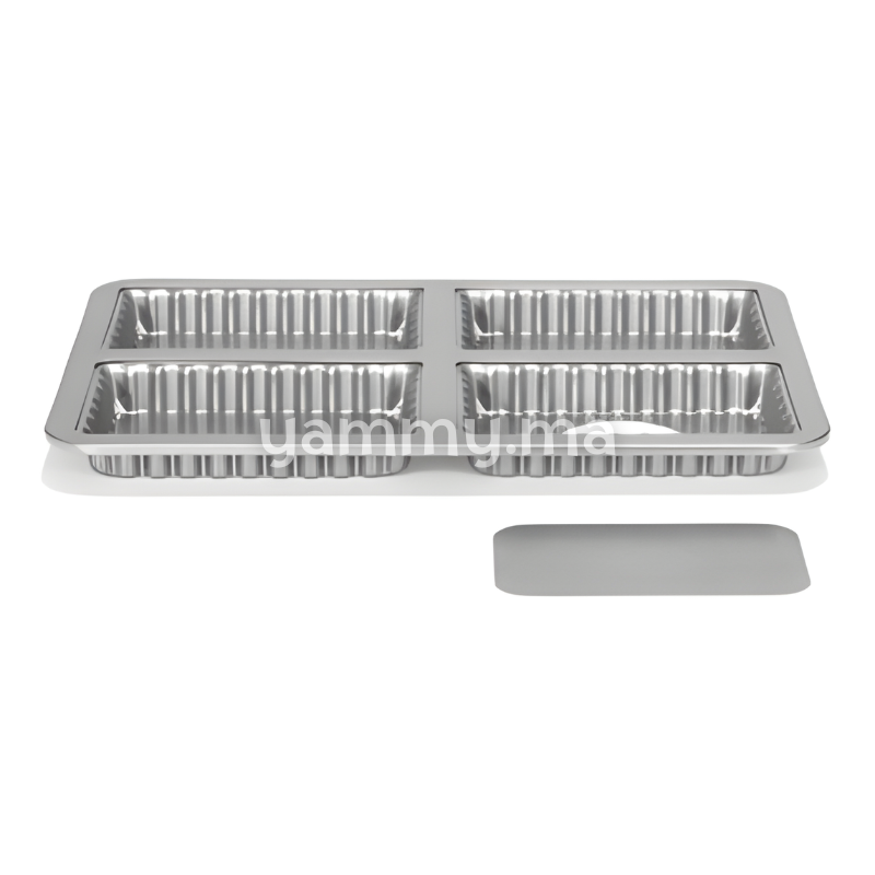 Moule à Tartelette Rectangulaire Fond Amovible 4 cavités Silver-Top - Patisse 03571