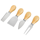 SET. 4 Couteaux à Fromage Manche en Bois 12 cm
