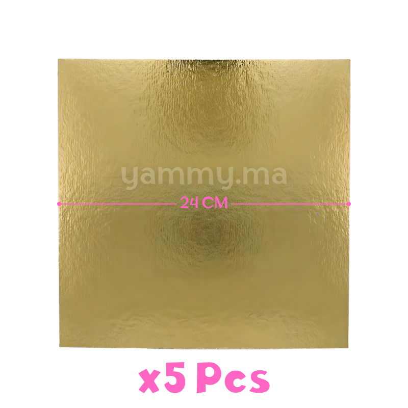 Support Gâteau Carton Carré Or 24x24 cm x5 pcs