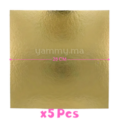 Support Gâteau Carton Carré Or 28x28 cm x5 pcs