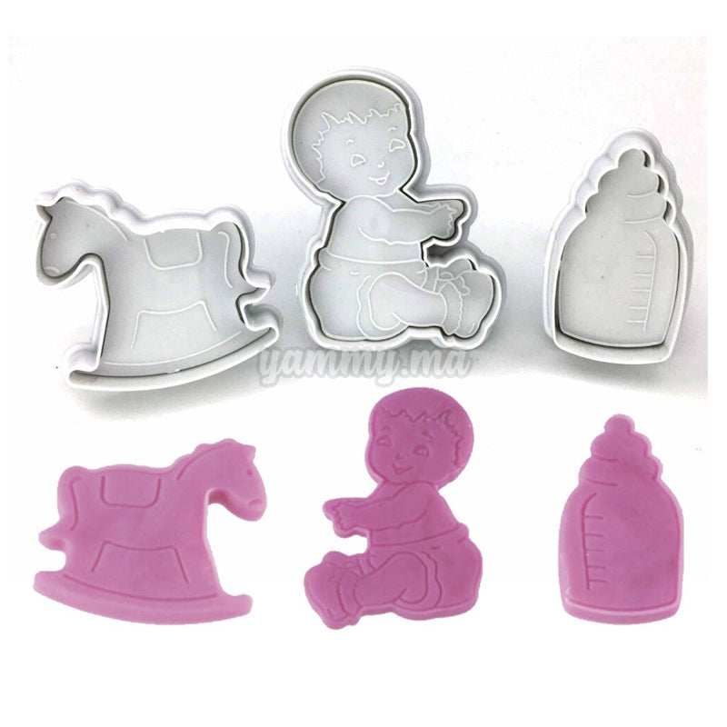 Set 3 Emporte-Pièces avec Poussoir Bébé Naissance Baptème