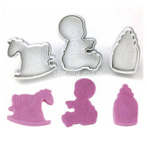 Set 3 Emporte-Pièces avec Poussoir Bébé Naissance Baptème