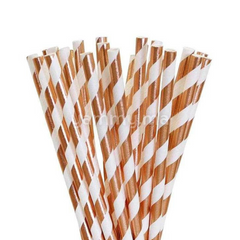 25 Pailles Papier pour Cake Pops Rayées Blanc & Cuivre