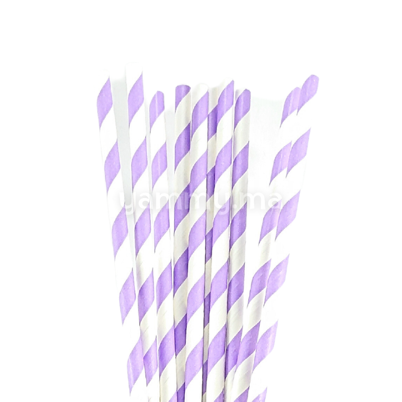 25 Pailles Papier pour Cake Pops Rayées Violet Lavande & Blanc
