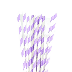 25 Pailles Papier pour Cake Pops Rayées Violet Lavande & Blanc