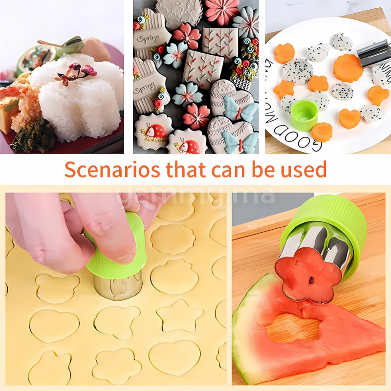 SET. 3 Mini Emporte-pièces avec Poussoir - Étoile, Rond et Ananas