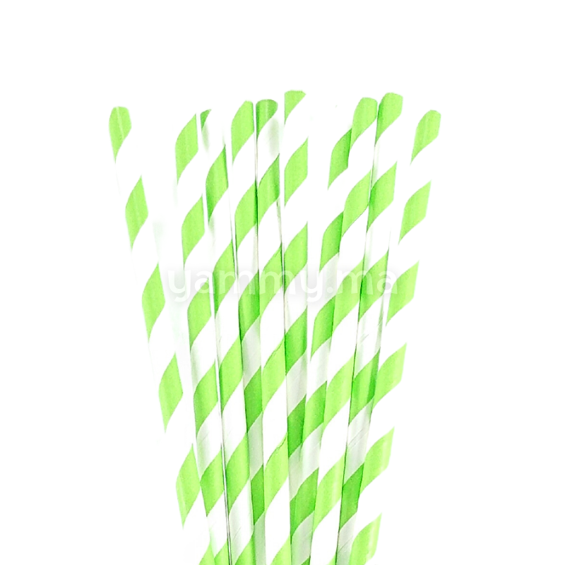 25 Pailles Papier pour Cake Pops Rayées Vert Pistache Clair & Blanc