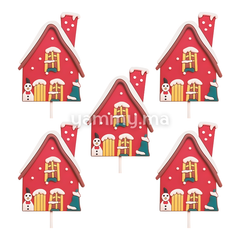 Chalet Rouge 6.8 cm pour Décor de Bûche de Noël (x5)