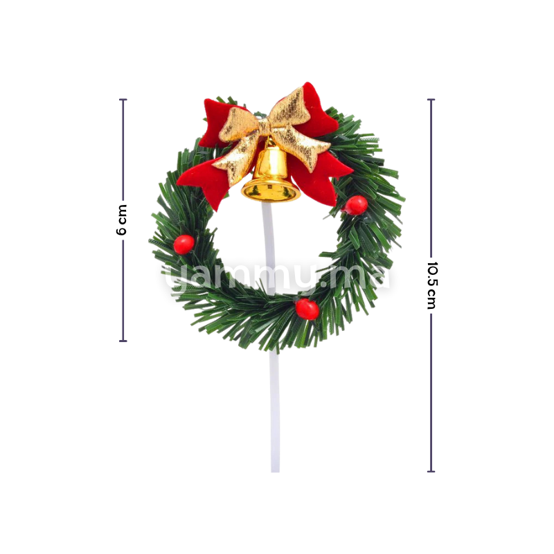Couronne Vert avec Cloche Ø 6 cm pour Décor de Bûche de Noël (x5)