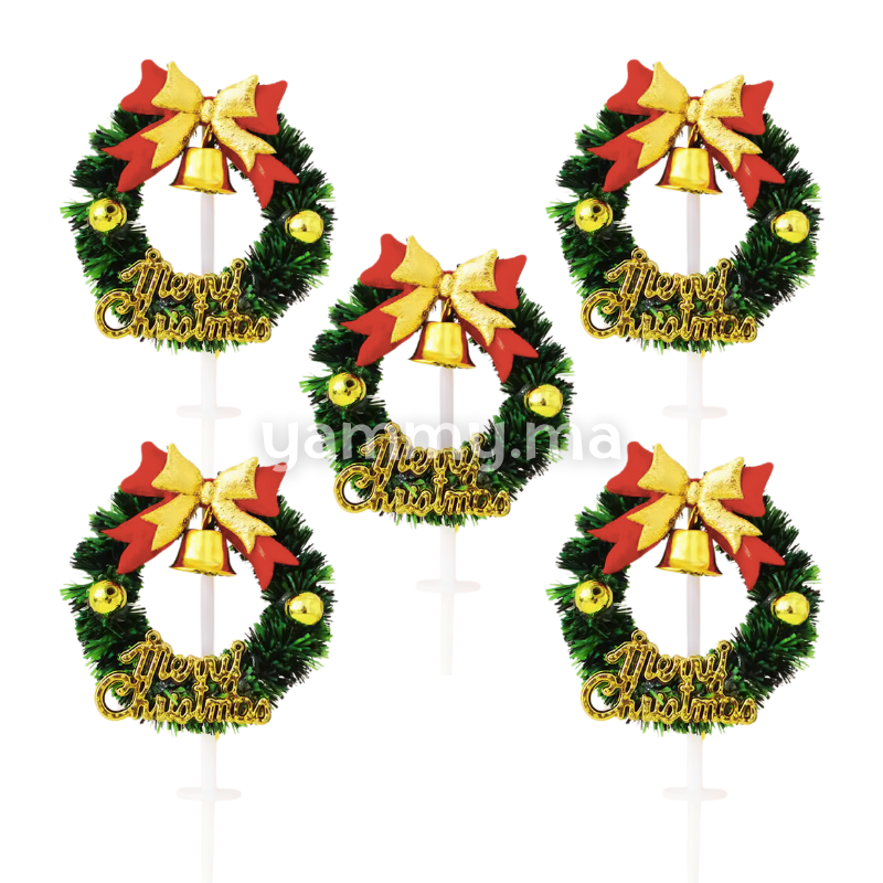 Couronne avec Cloche Ø 6.5 cm pour Décor de Bûche de Noël (x5)