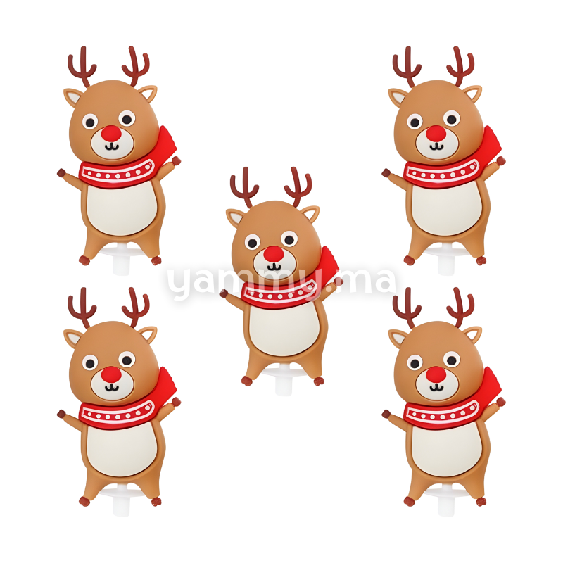 Hello Cerf 6.5 cm pour Décor de Bûche de Noël (x5)