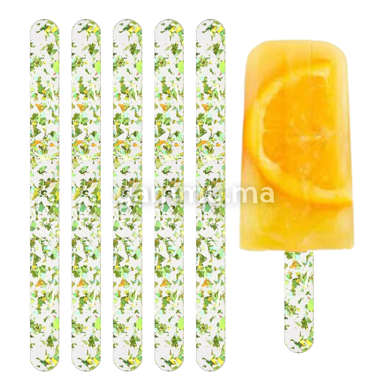 10 bâtonnets de glace en acrylique à paillettes réutilisables Vert 11.5 CM