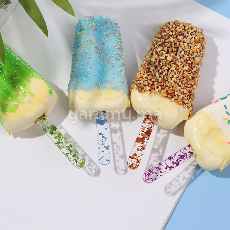 10 bâtonnets de glace en acrylique à paillettes réutilisables Violet