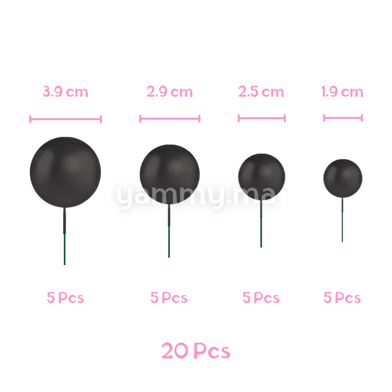SET. 20 Décorations de Gâteau en Forme de Boules Noir